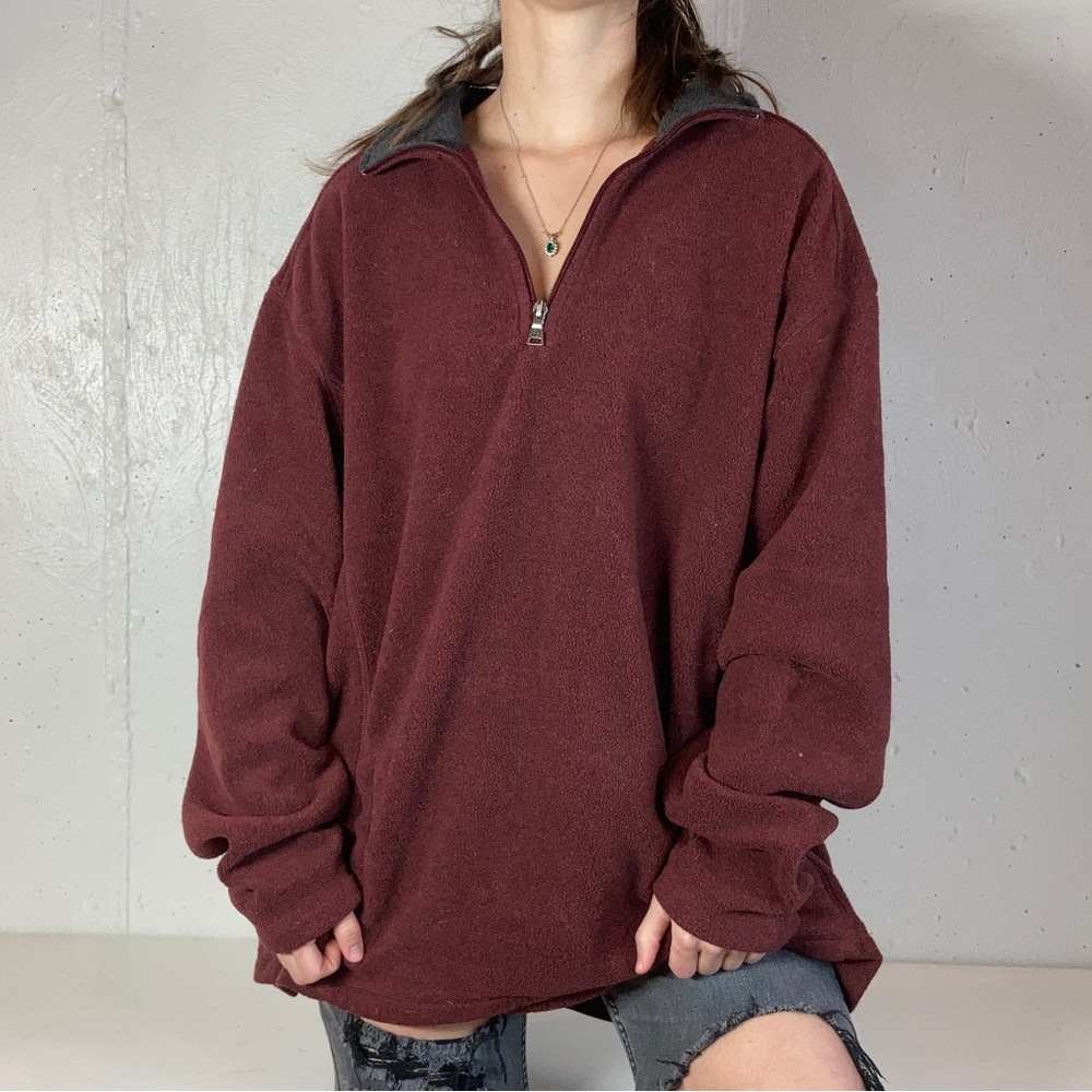 Classic Maroon Quarter Zip Fleece Pullover